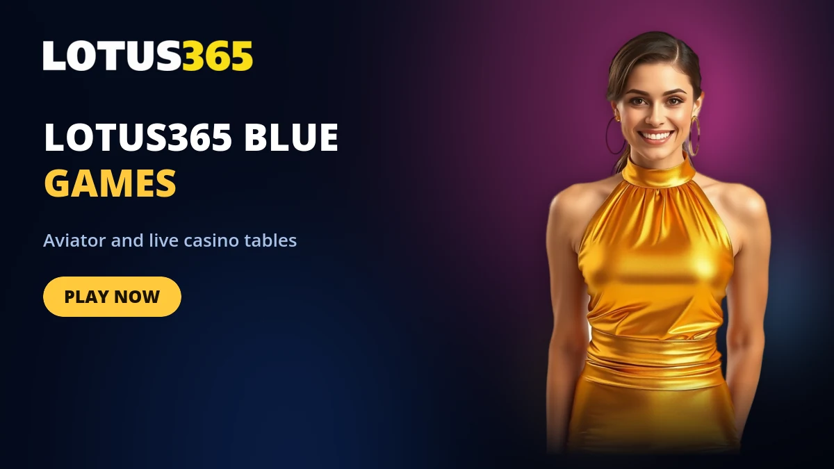 Lotus365 Blue games promo showing Aviator and live casino tables on the sportsbook